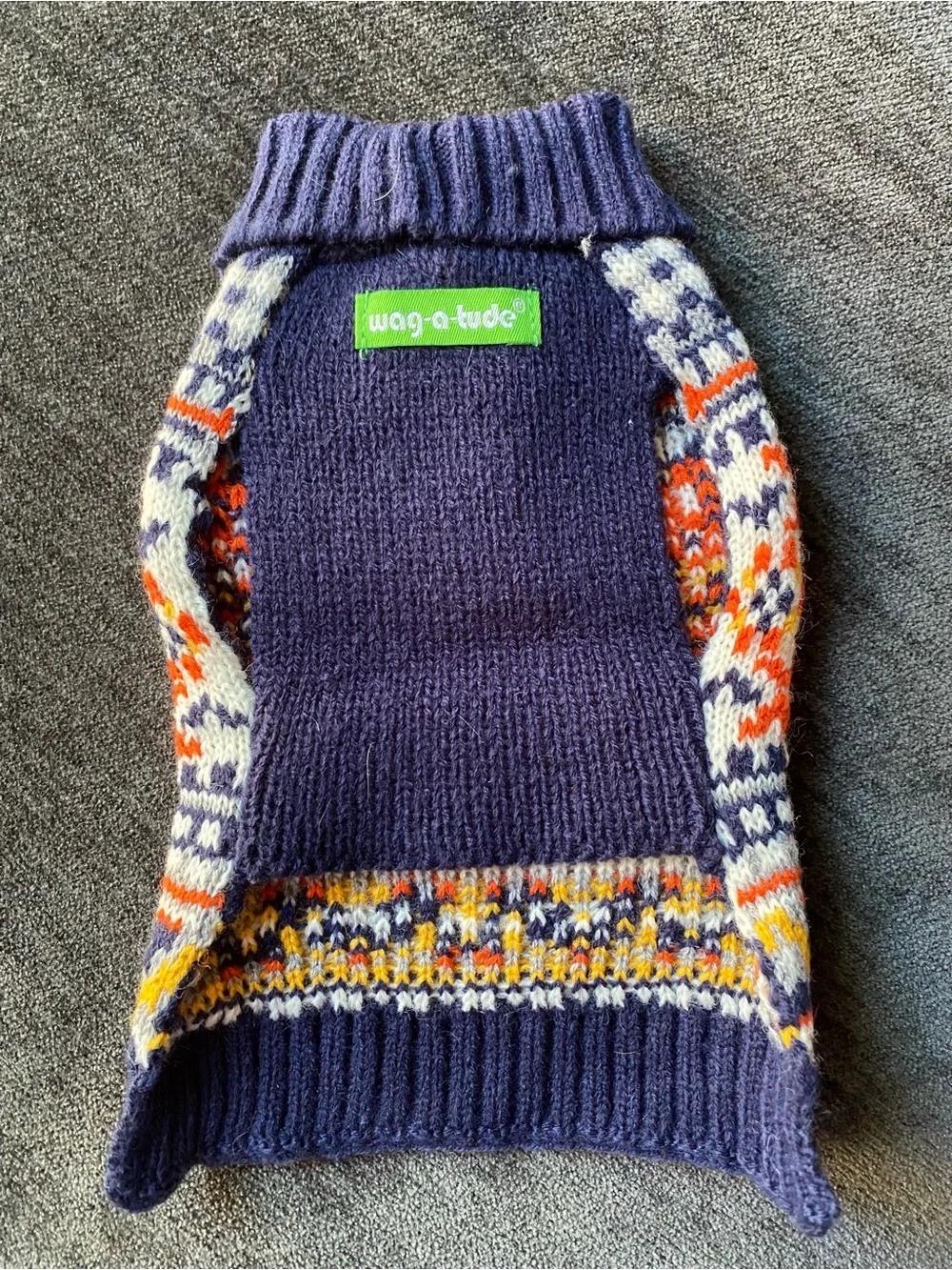 Classic Fair Isle Knit Dog Sweater - Navy, White & Orange